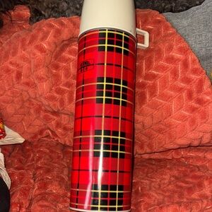 Rare Vintage 1973 King-Seeley Red Tartan Plaid Metal Thermos Vacuum Bottle
